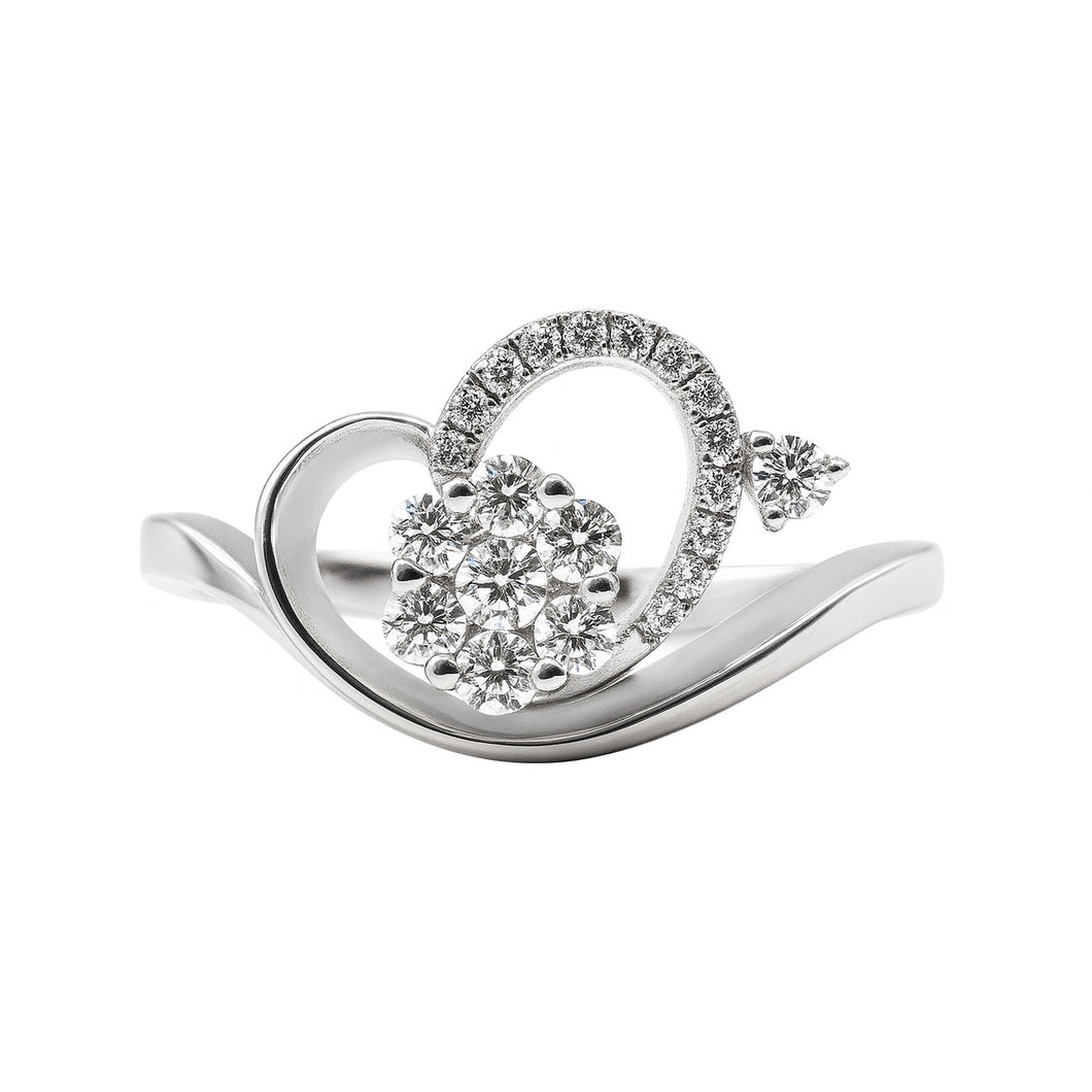 Anillo de flor corazón Diamante en oro blanco 18k