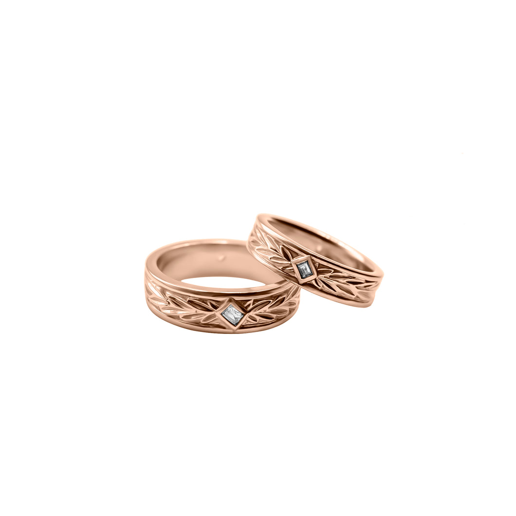 Alianza Anillo  Matrimonial con laurel  : En Oro rosado 18k Con Diamante