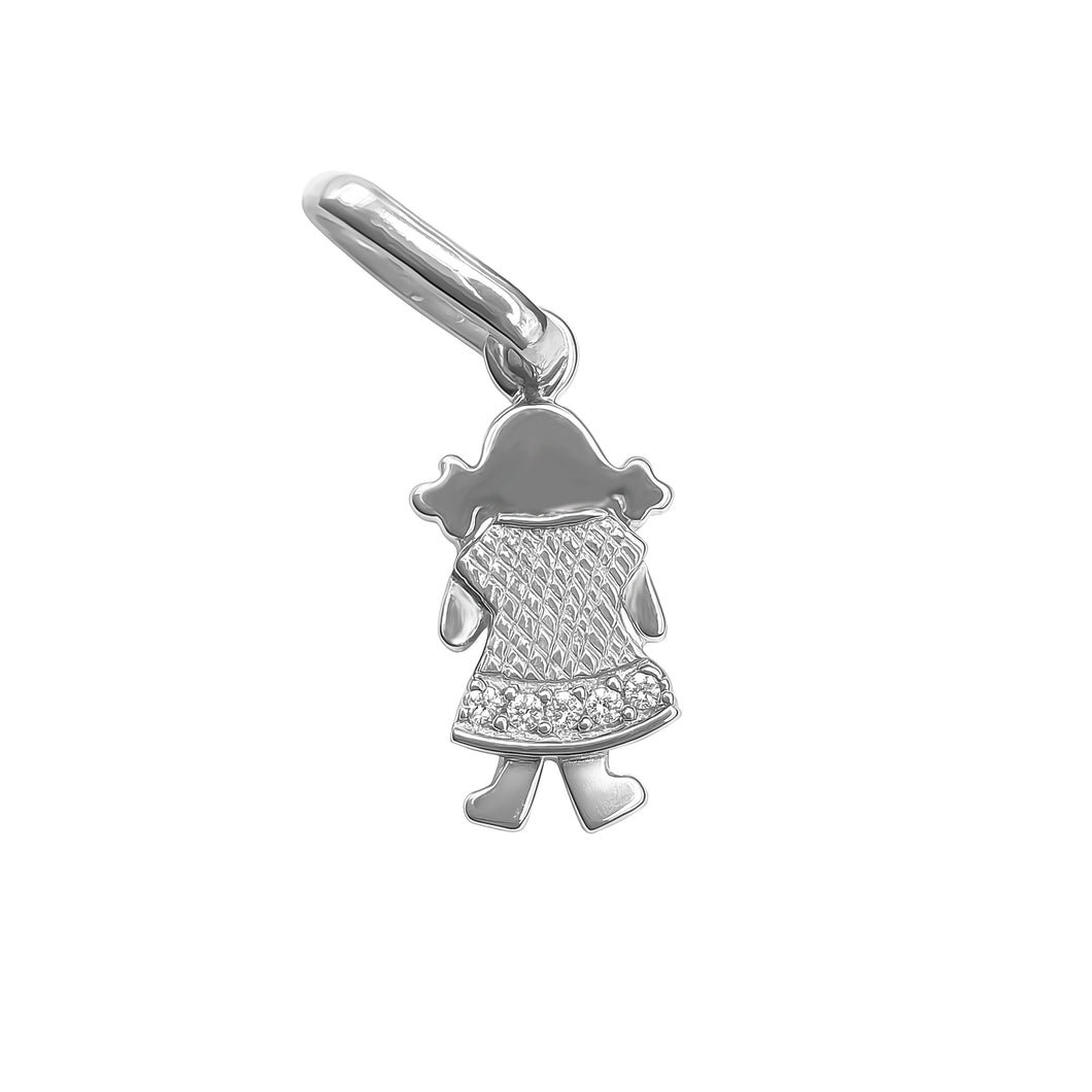 Dije  Niña en Oro Blanco 18k con Circones