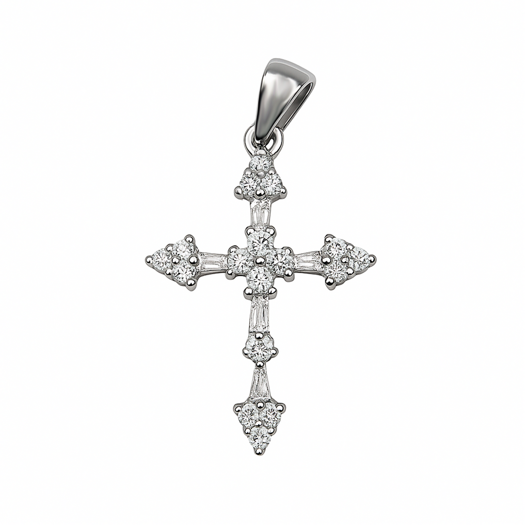 Cruz  en Oro Blanco 18 K con Diamante