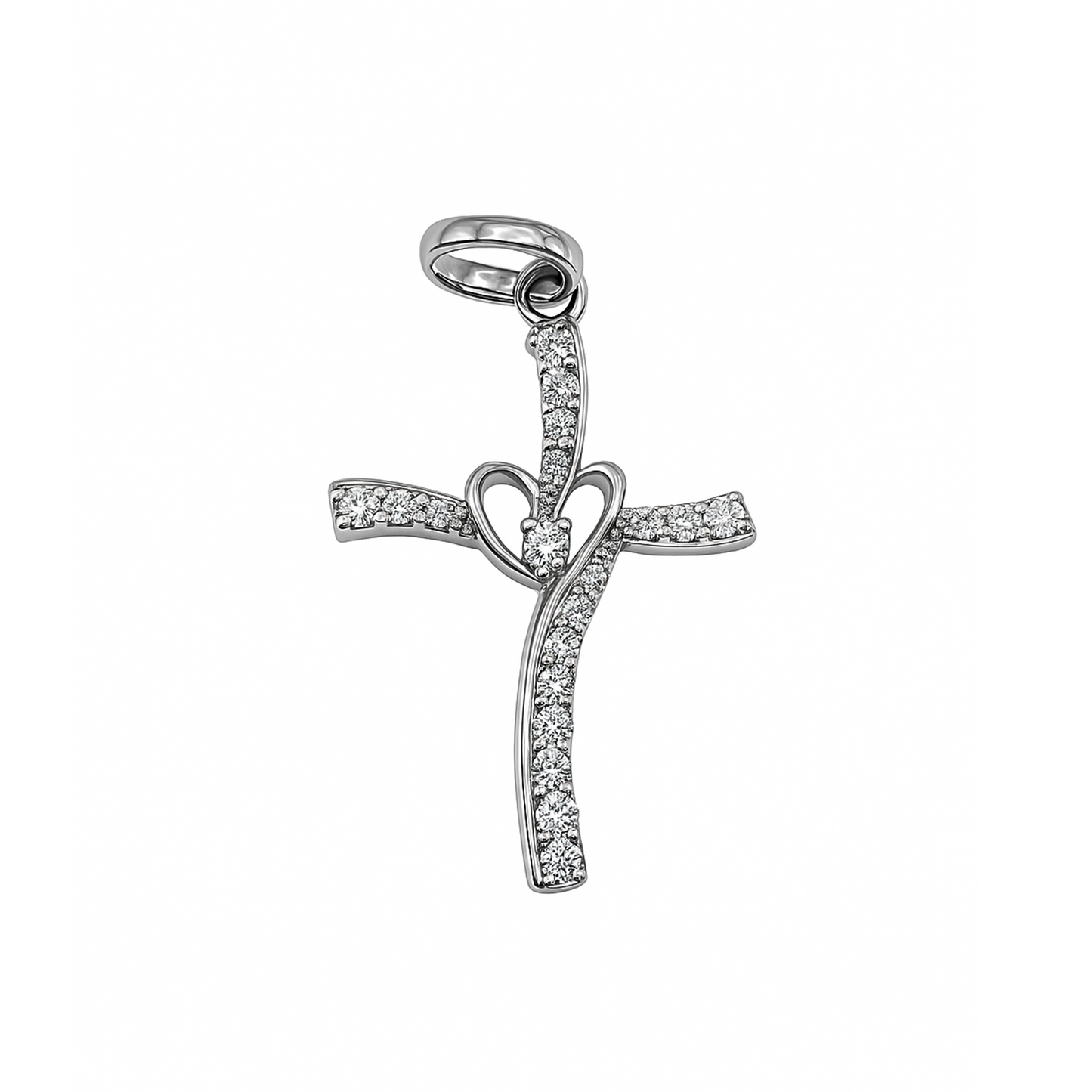 Cruz Peq Corazon Oro Blanco 18k