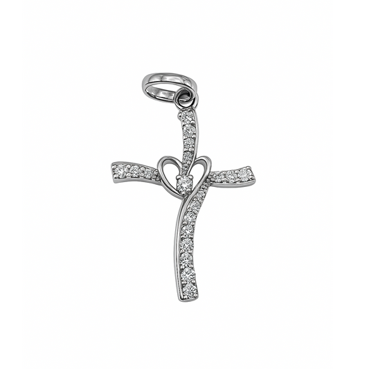 Cruz Peq Corazon Oro Blanco 18k