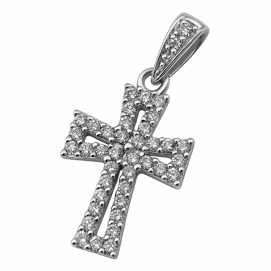 Cruz Rectangular Circones Oro Blanco 18k