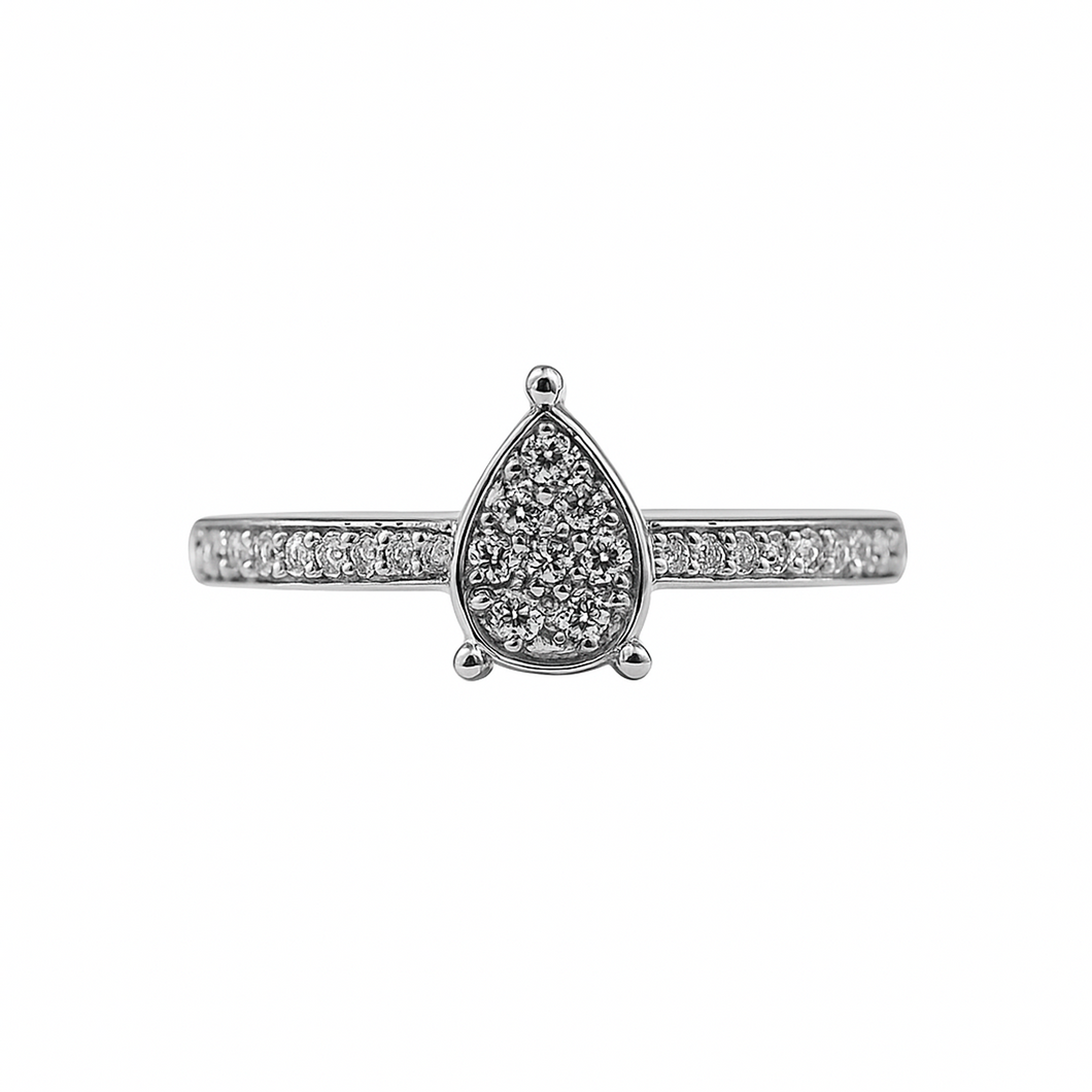 Anillo en Oro Blanco 18K  Cluster Drop de Diamante