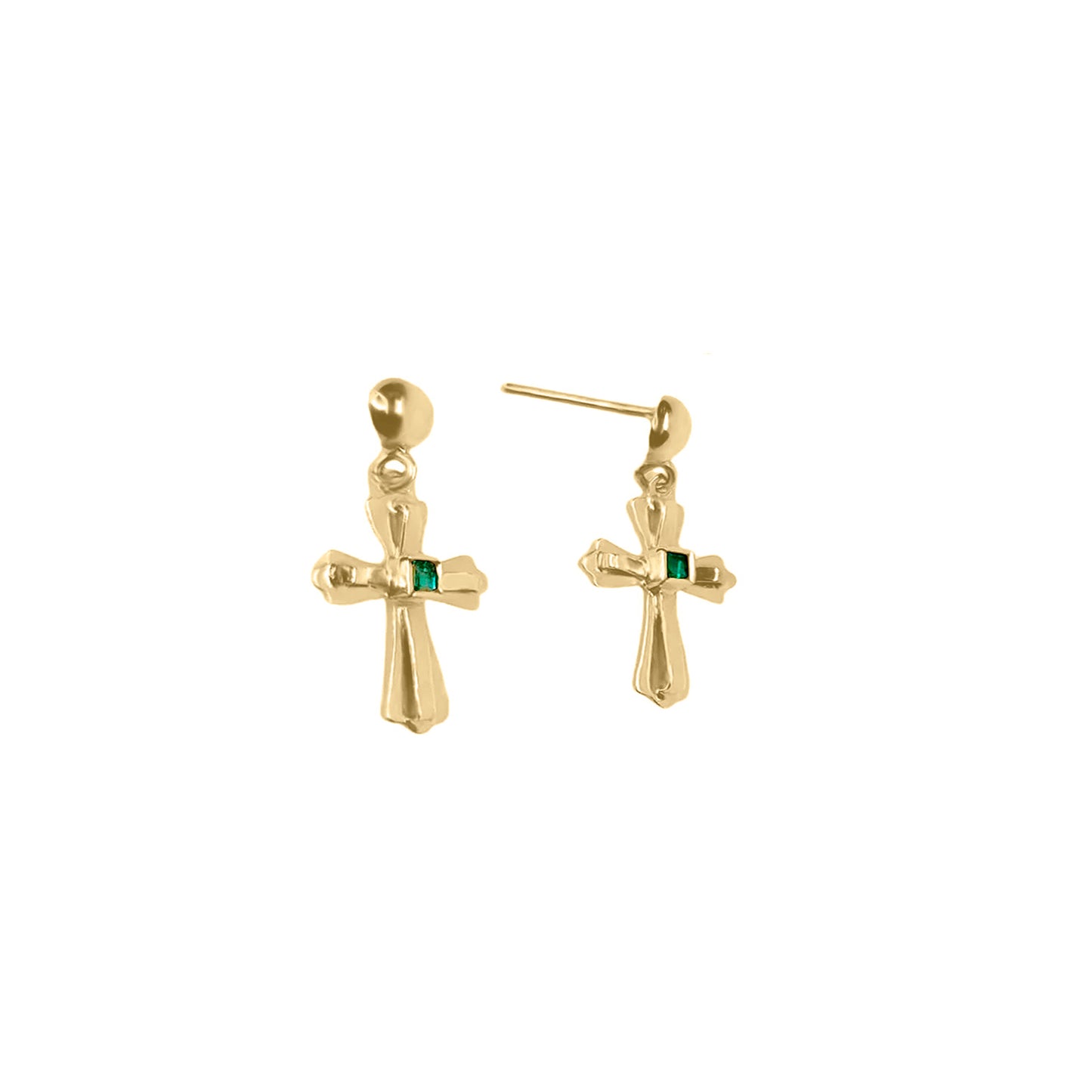Topos De Cruz En Oro Amarillo 18k, Con Esmeralda
