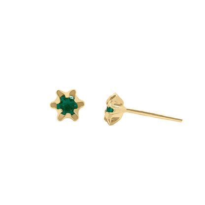 Topos De Flores En Oro Amarillo 18k, Con Esmeralda
