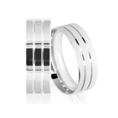 Argolla de Matrimonio en plata Diseño de 2 linea Efecto Oro Blanco