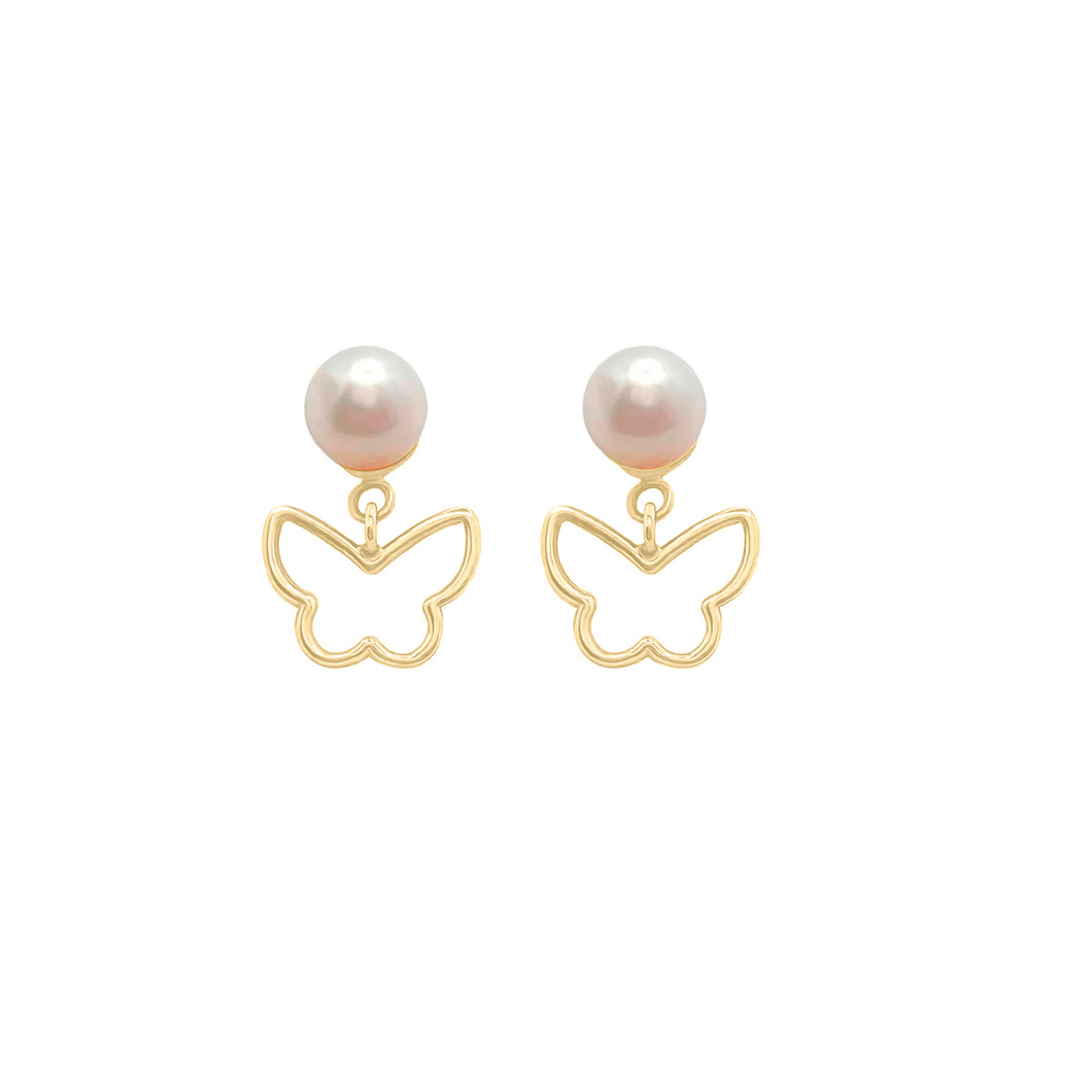 Topos Perla Mariposa En Oro Amarillo 18k Para Mujer/dama