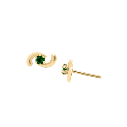 Topos De Olas En Oro Amarillo 18k, Con Esmeralda
