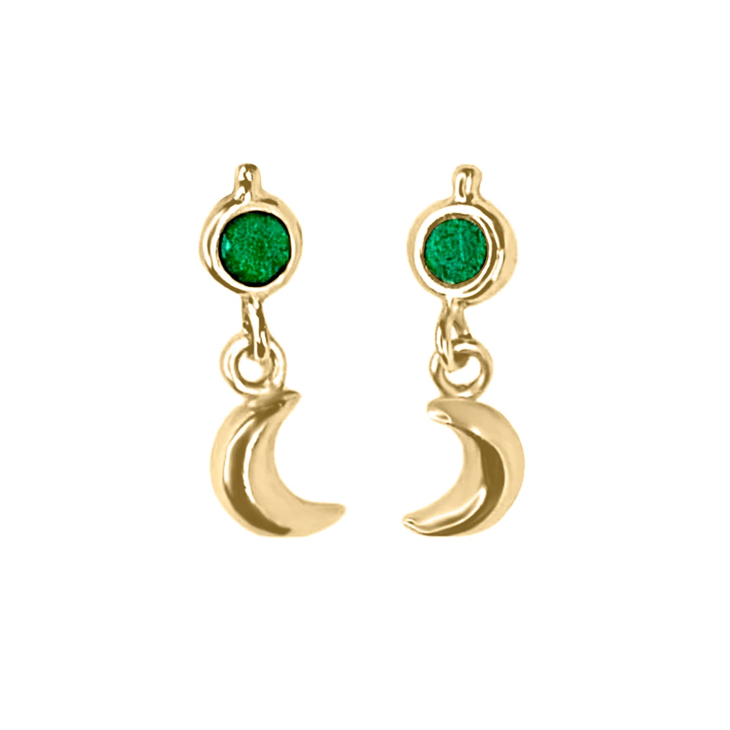 Topos De Luna En Oro Amarillo 18k, Con Esmeralda