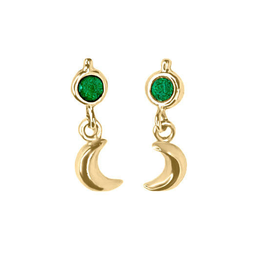 Topos De Luna En Oro Amarillo 18k, Con Esmeralda