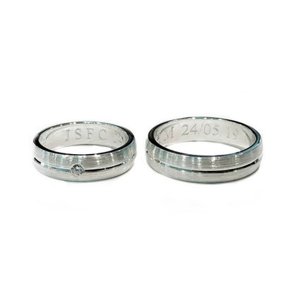 Argollas de matrimonio con circones y grabados en bajo relieve en plata