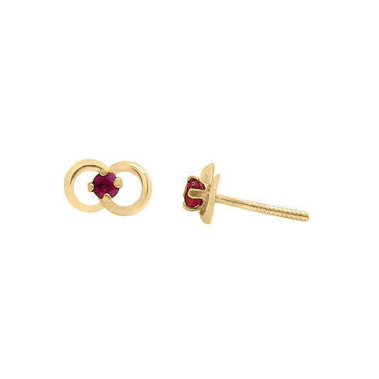 Topos De Circulos En Oro Amarillo 18k Con Rubi Para Mujer