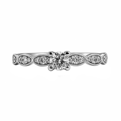 Anillo Cintillo con Piedras Central 4 Uñas Oro Blanco