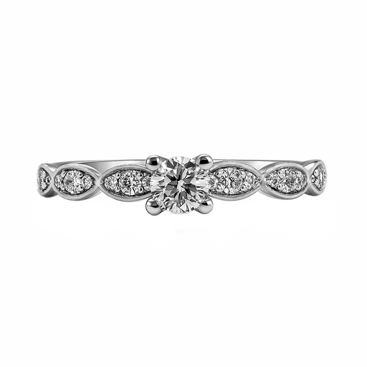 Anillo Cintillo con Piedras Central 4 Uñas Oro Blanco