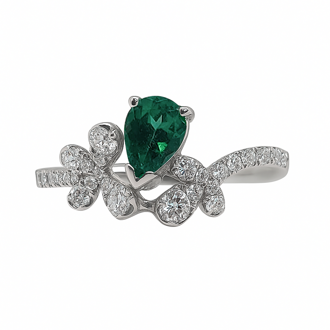 Anillo Flores y Lagrima Esmeralda