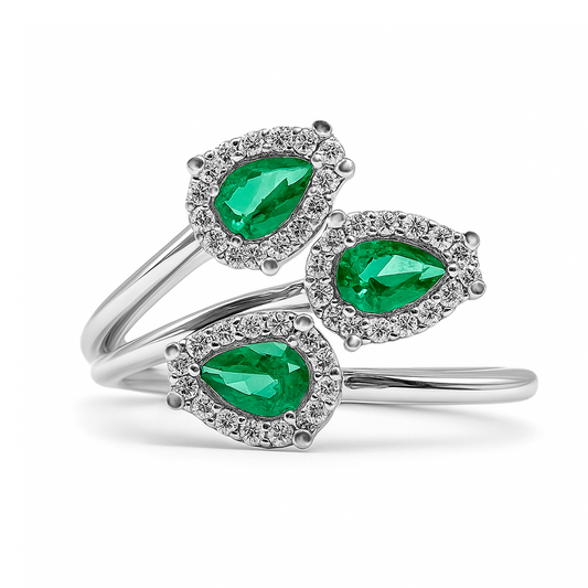 Anillo Tres Hojas En Oro Blanco 18k
