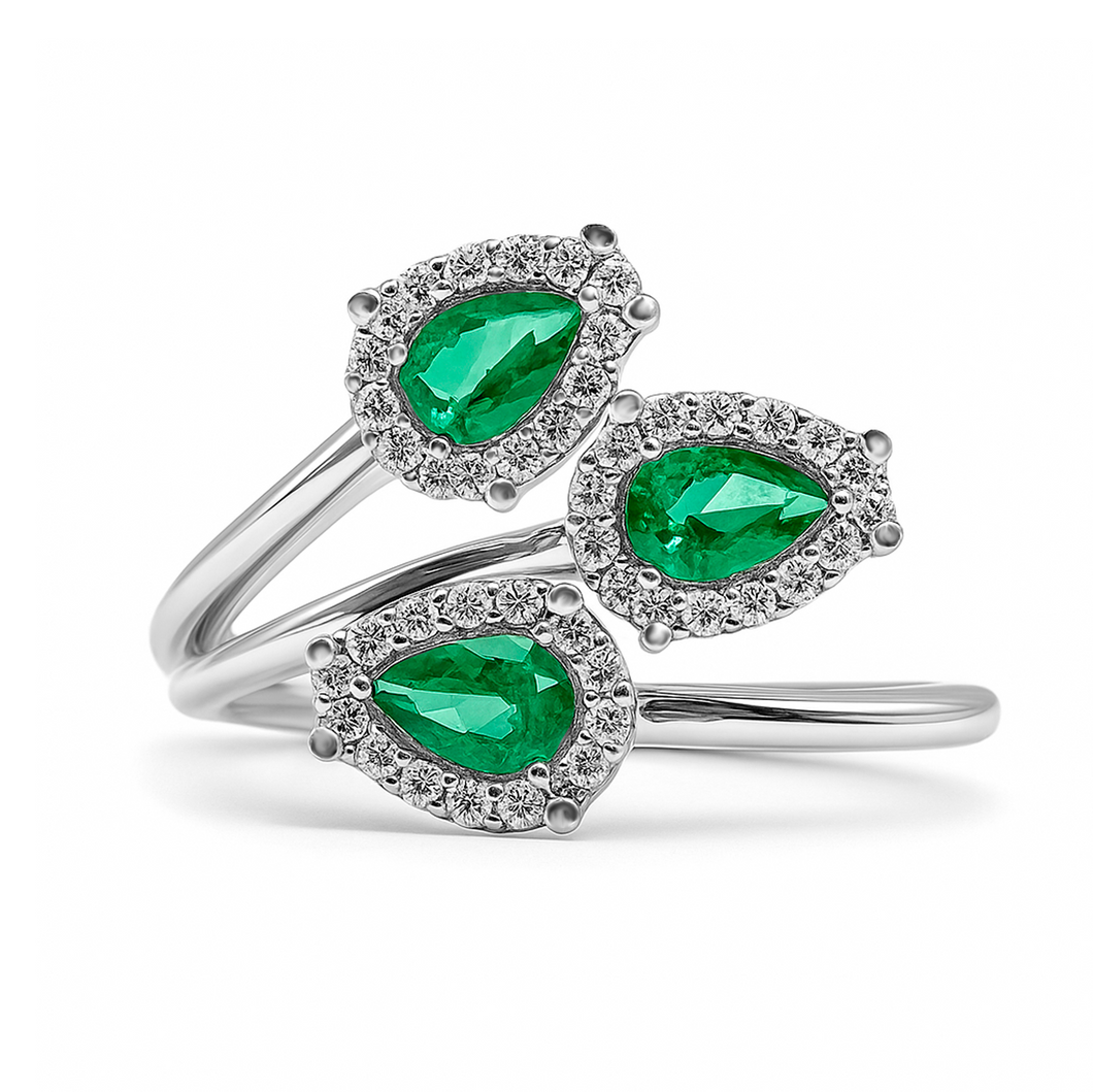 Anillo Tres Hojas En Oro Blanco 18k