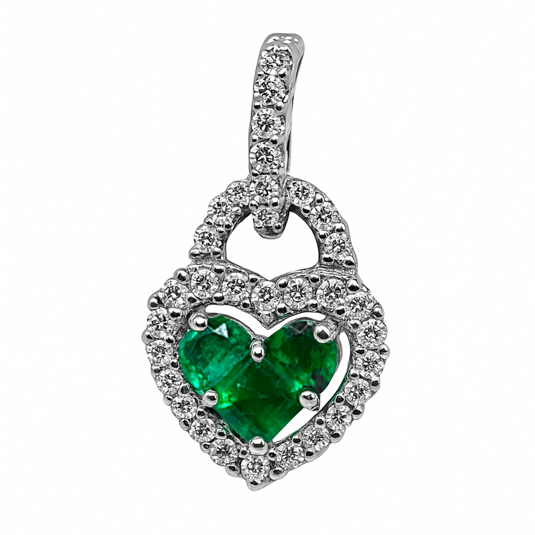 Dijes de Corazón en Oro Blanco 18k con Esmeralda y Diamante