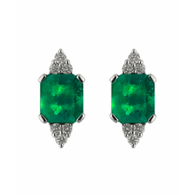 Cargar imagen en el visor de la galería, Aretes en Esmeralda con Oro Blanco y Diamantes
