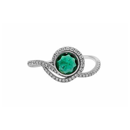 Anillo Oro Blanco Diamantes Y Esmeralda