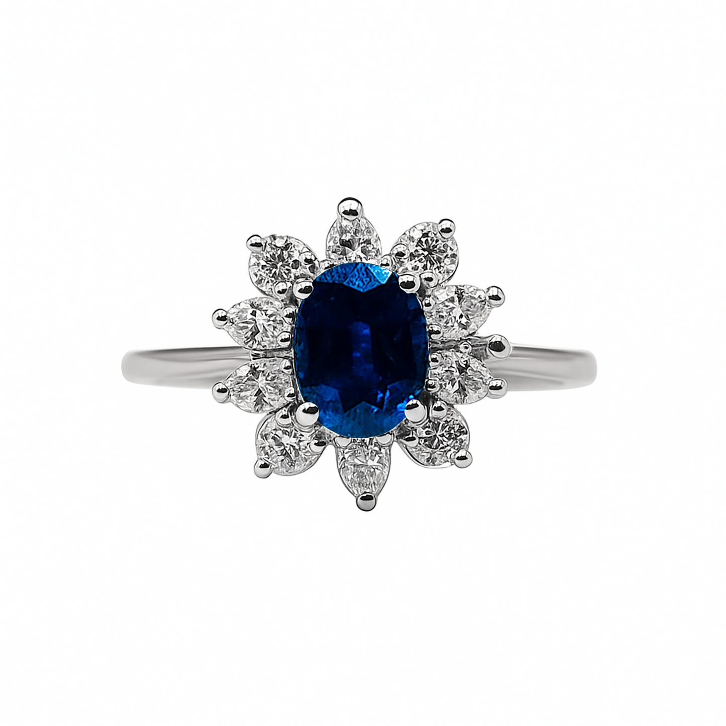 Anillo Con Diamantes Y Zafiros En Caja Marquesa