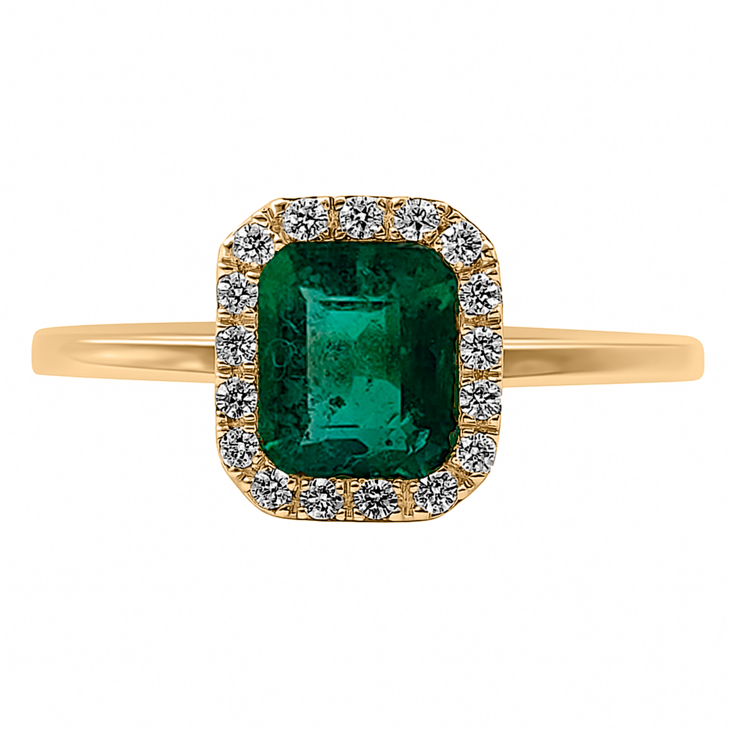 Anillo de Compromiso en Oro Amarillo 18k con Diamantes y Esmeralda