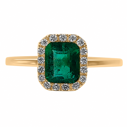 Anillo de Compromiso en Oro Amarillo 18k con Diamantes y Esmeralda