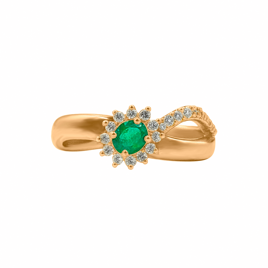 Anillo con Esmeralda y Diamantes en Oro Amarillo 18 k