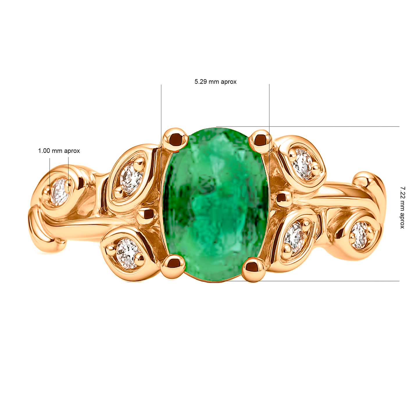 Anillo de Compromiso en Oro Amarillo 18k con Diamantes y Esmeralda estilo flor