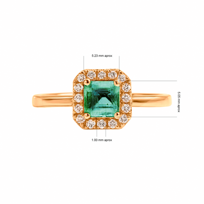 Anillo de Compromiso en Oro Amarillo 18k con Diamantes y Esmeralda catedral