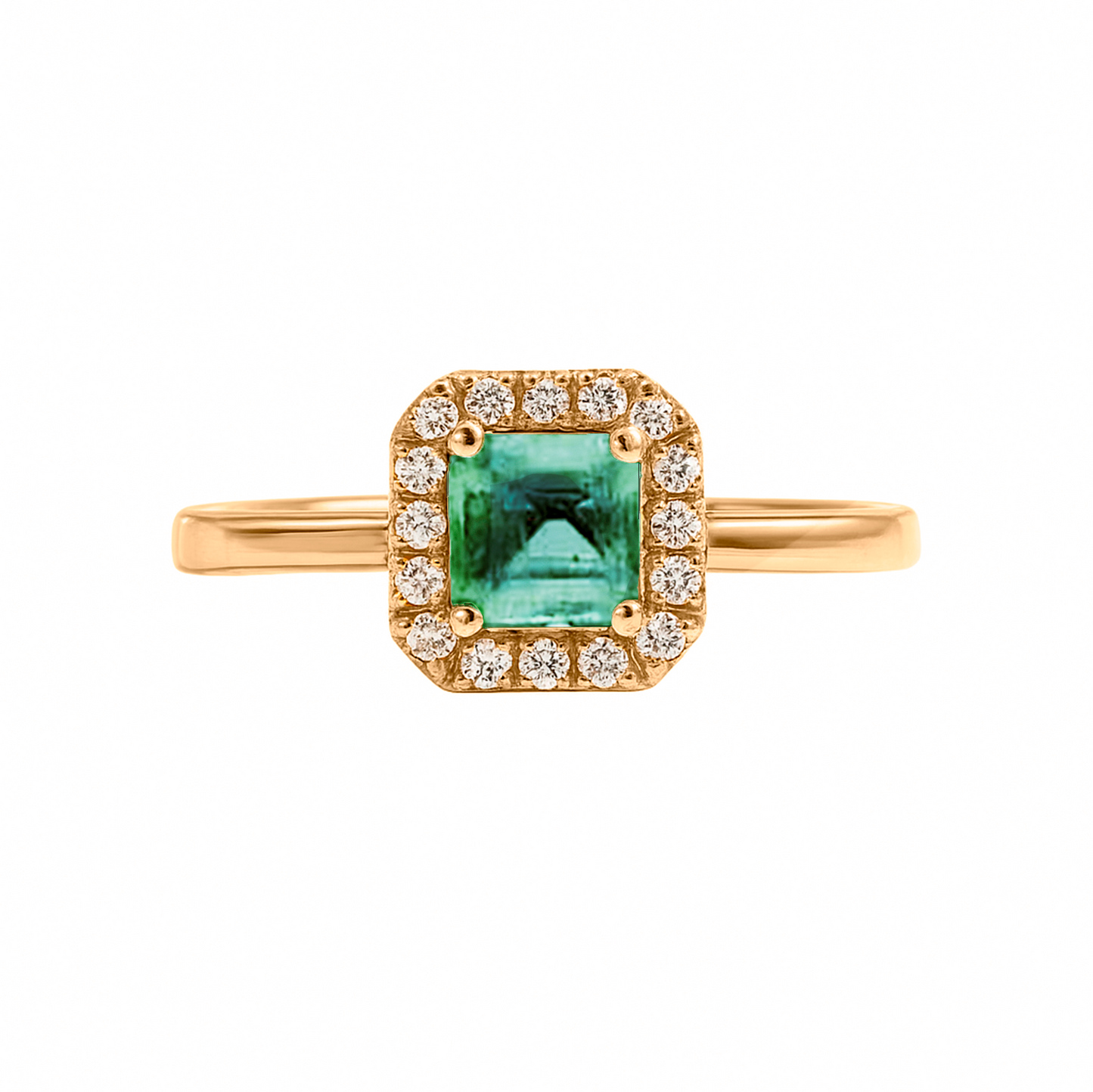 Anillo de Compromiso en Oro Amarillo 18k con Diamantes y Esmeralda catedral