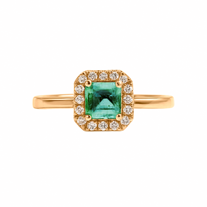 Anillo de Compromiso en Oro Amarillo 18k con Diamantes y Esmeralda catedral