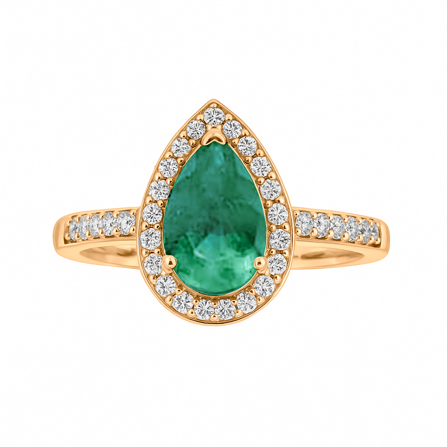 Anillo de Compromiso en Oro Amarillo 18k con Diamantes y Esmeralda lagrima