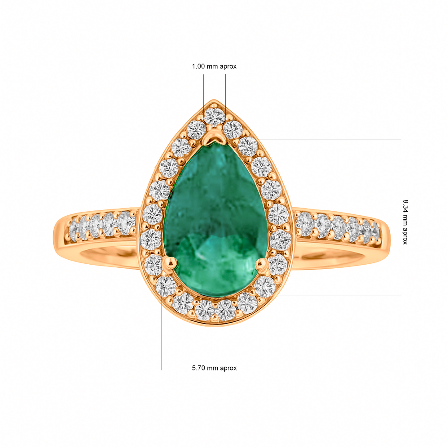 Anillo de Compromiso en Oro Amarillo 18k con Diamantes y Esmeralda lagrima