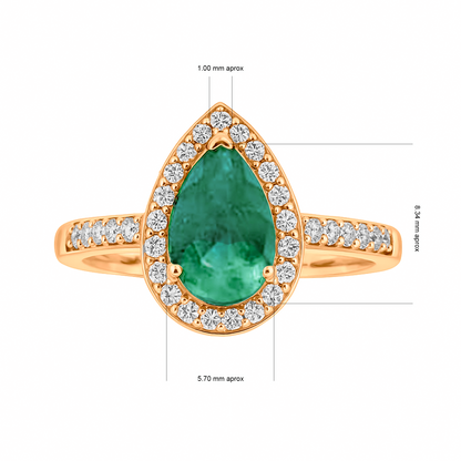 Anillo de Compromiso en Oro Amarillo 18k con Diamantes y Esmeralda lagrima
