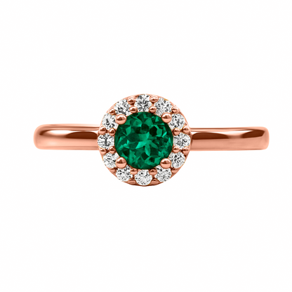 Anillo de Compromiso en Oro rosado 18k con Diamantes y Esmeralda