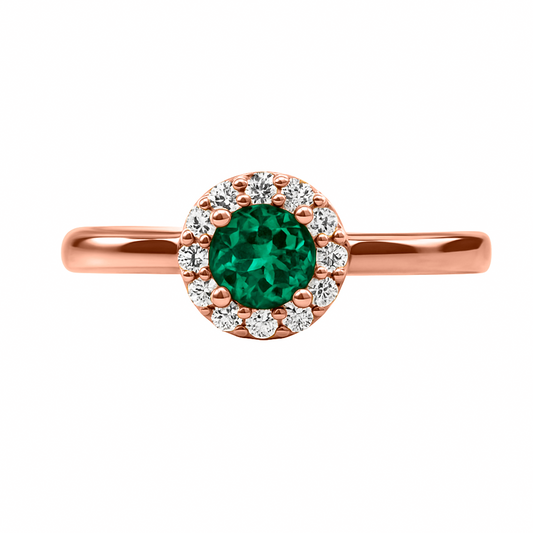 Anillo de Compromiso en Oro rosado 18k con Diamantes y Esmeralda