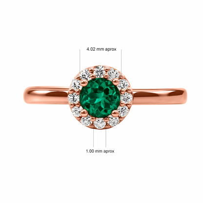 Anillo de Compromiso en Oro rosado 18k con Diamantes y Esmeralda
