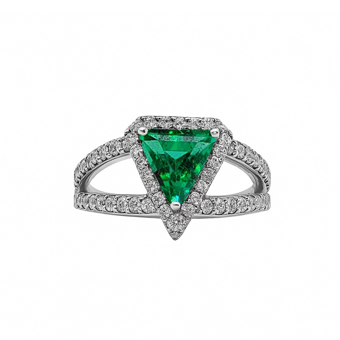 Anillo Trilloin con Esmeralda y Diamante en Oro Blanco 18 k