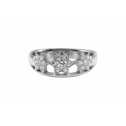 Anillo 3 Estrellas Caladas  en Oro Blanco 18k con Diamantes