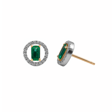Cargar imagen en el visor de la galería, Aretes Dos oros Blanco y Amarillo 18k, Con Diamantes y Esmeralda

