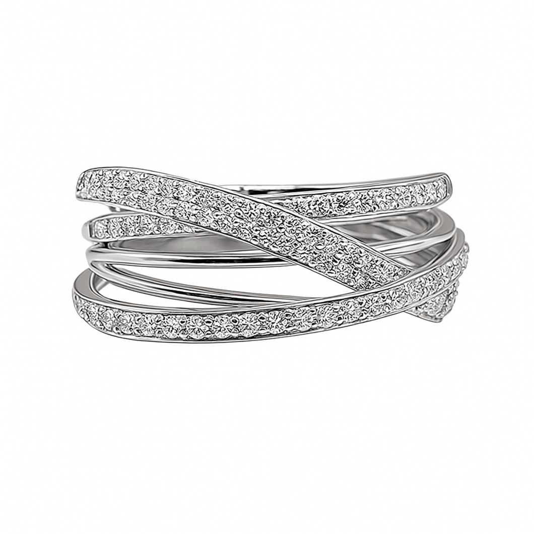 Anillo Aros Cruzados Oro Blanco 18k con Diamantes