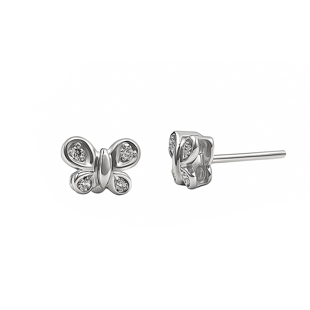 Topos Mariposa Con Diamantes En Oro Blanco 18k