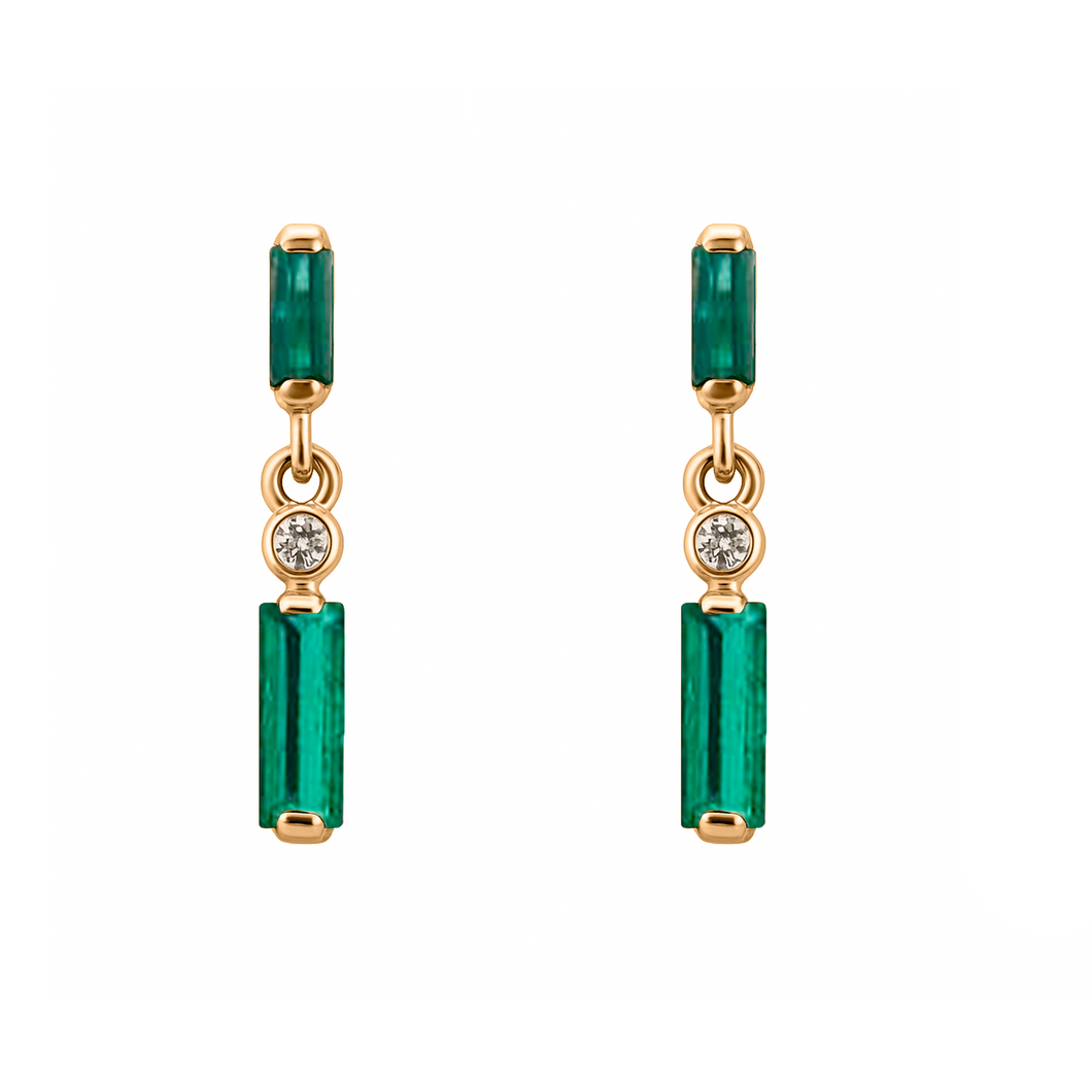 Topos canutillos esmeralda con diamantes y oro amarillo 18k