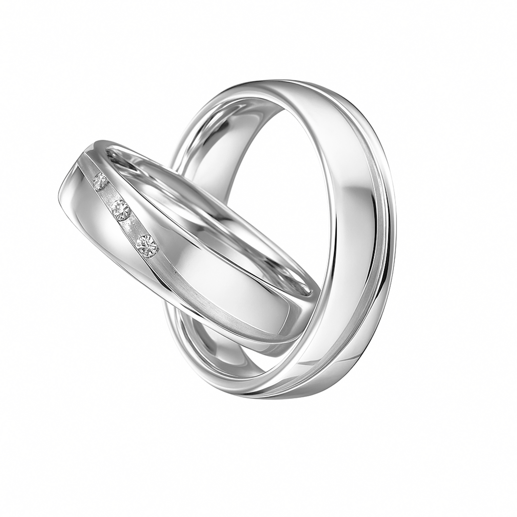 Argolla de matrimonio con curva de circones en plata