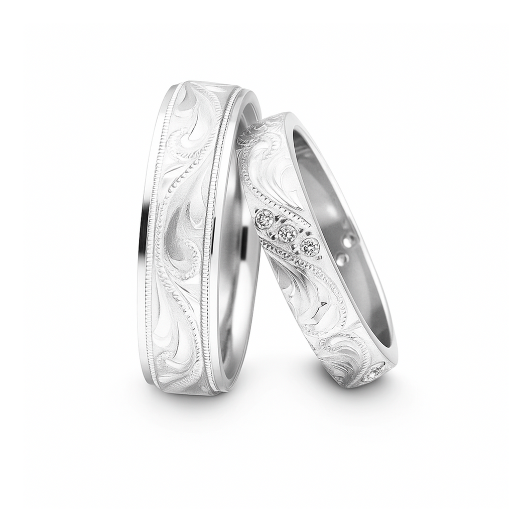Par Argollas Matrimonio Plata 950 Grabado + Estuche + Rodio