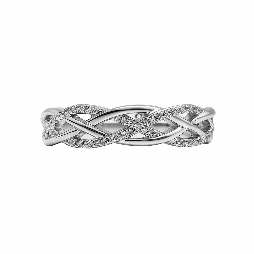 Anillo Cintillo trenzado en Oro Blanco 18k con Diamante