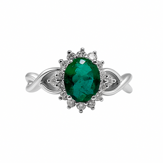 Anillo Ondas con Marquesa en Esmeralda con Oro Blanco 18 k