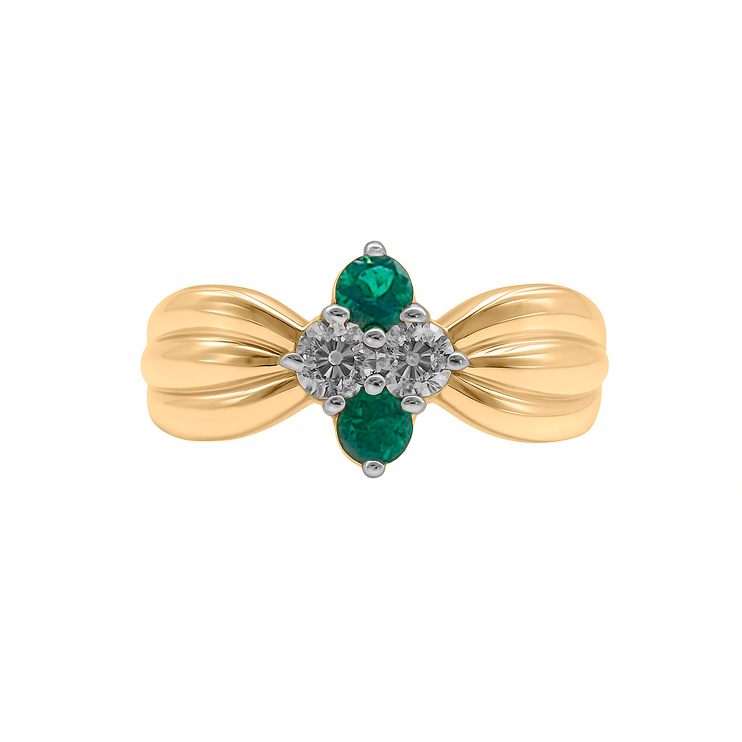 Anillo con Esmeralda y Diamante en Oro Amarillo 18 k